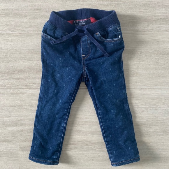 pink fleece lined polka dot jeans - Picture 3 of 5